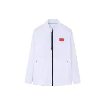 Anta Однотонная мужская куртка с надписью «Национальный флаг», застежкой-молнией и воротником-стойкой, длинная, цвет «гравийно-белый» 152320617-1 XL