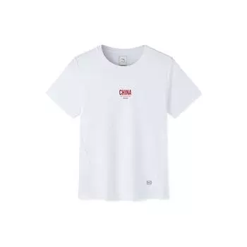 Anta Однотонная трикотажная футболка с круглым вырезом и коротким рукавом с буквенным принтом, женские топы, белая 162230117-1 S