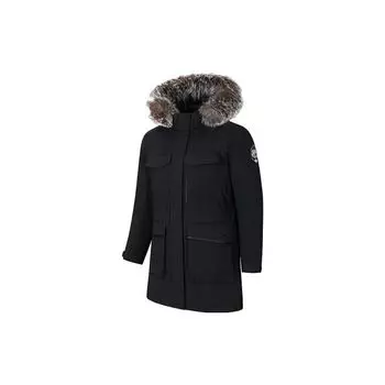 Anta Однотонная водонепроницаемая куртка-пуховик с капюшоном и застежкой-молнией для женщин, базовая верхняя одежда, цвет черный 162417911-3 S