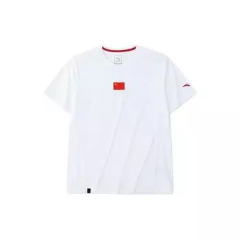 Anta Однотонный пуловер с принтом национального флага, круглый вырез, короткий рукав, футболка, мужские топы, белый цвет 152250107-1 XXL