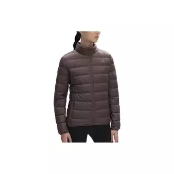 Anta Однотонный вышитый логотип на молнии с воротником-стойкой, пуховик для женщин, верхняя одежда, светло-кофейный 962245922-3 M