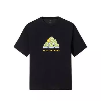 Anta Outdoor Series Letter Round Neck Breathable Versatile Short Sleeve T-Shirt Men Tops Basic-Black 952526101-8 S