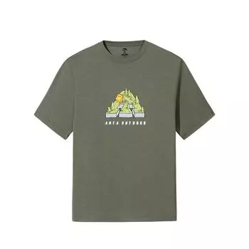 Anta Outdoor Series Letter Round Neck Breathable Short Sleeve Versatile T-Shirt Men Tops Seaweed-Green 952526101-7 S