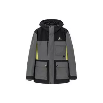 Anta Outdoor Series Лоскутный узор Этикетка Толстый теплый пуховик на молнии с капюшоном Мужская верхняя одежда Черный 152246904-3