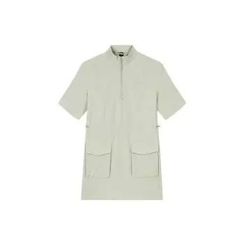 Anta Платье Outdoor Series, однотонное, с полумолнией, воротником-стойкой, средней длины, с коротким рукавом, женские платья, дымчато-серый 162426201-1 XL