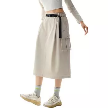 Anta Outdoor Series Solid Color Mid Waist Comfortable Breathable Versatile Loose Casual Long Skirt Women skirts Sand-Gray 962516201-2 S