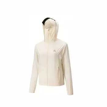 Anta Outdoor Series Solid Color Zip-Up Hooded Comfortable Breathable Versatile Loose Sun Protection Jacket Women jackets Warm-Jade-White 962526601-1 L