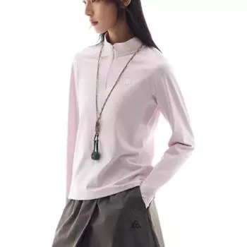 Anta Outdoor Series Sports Casual Simple Solid Color Slim Fit Stand Collar Long Sleeve T-Shirt Women Tops Clear-Water-Pink 962526401-3 L