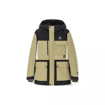 Anta Outdoor Series сращенный узор с аппликацией логотипа, утолщенный теплый пуховик на молнии с капюшоном, мужская верхняя одежда, светло-коричневый 152246904-2 XL