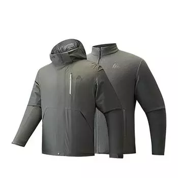 Anta Outdoor Series Three-In-One Hooded Zipper Detachable Fleece Liner Waterproof Windproof Breathable Durable Warm Jacket Men Jacket 952446602-5 XL