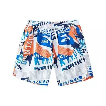 Anta Patterned Breathable Square Swim Trunks Men swimwear Pure-White Clear-Blue Deep-Sea-Blue 1823531450-3 M
