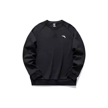 Anta Plain Crew Neck Pullover Logo Print Long Sleeve Hoody Hooded Men Hoody Black 952047735-2 M