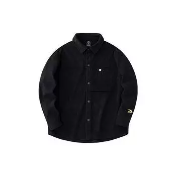 Anta Plain Pointed Collar Embroidered Logo Loose Long Sleeve Shirt Men shirts Black 152418110-2 2XL