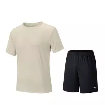 Anta Plain Round Neck Comfortable Breathable Versatile Short Sleeve T-Shirt And Mid Waist Shorts Casual Sports Set Men sets 952527202-4 3XL