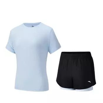 Anta Plain Round Neck Pullover Short Sleeve Sports Simple Comfortable Shorts Set Women sets 962527205-4 XS