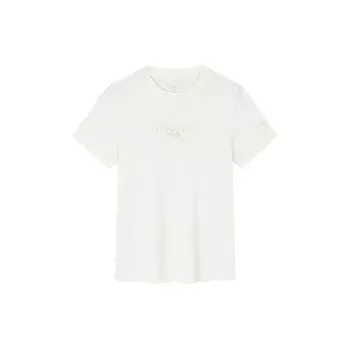 Anta Plain Round Neck Simple Casual Short Sleeve T-Shirt Women Tops Corn-White 162427134-1 S