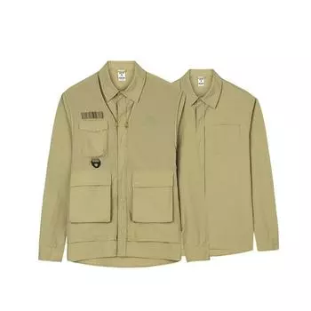 Anta Plain Zip Collar Fake Two-Piece Long Sleeve Jacket Men Jacket Dark-Linen 952437611-2 L