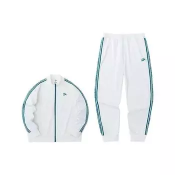 Anta Полосатая спортивная куртка на молнии с буквами и брюки с манжетами на средней талии, спортивный комплект для отдыха, унисекс, спортивная одежда, цвет слоновой кости 972338201-1 3XL