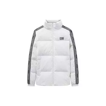 Anta Полосатый Повседневный Стоячий Воротник Короткий Теплый Пуховик Унисекс Верхняя Одежда Светло-Серый Белый 972348902-1 S