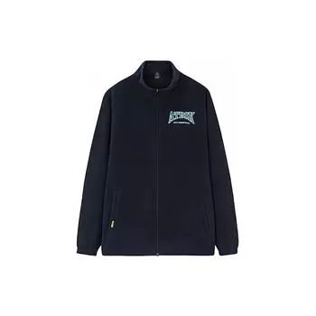 Anta Повседневная флисовая куртка с длинным рукавом и буквенным дизайном, мужская базовая куртка-черный 952331708-4 2XL