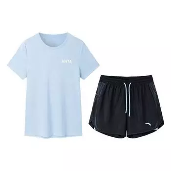 Anta Повседневный спортивный бег фитнес короткий рукав футболка комплект женские топы 962327202-2 L