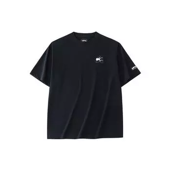 Anta Printed Letter Crew Neck Pullover Short Sleeve Drop Shoulder T-Shirt Men Tops Basic-Black 172428123-4 L
