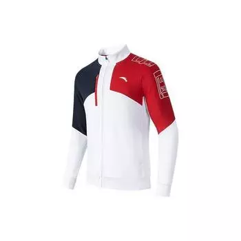 Anta Printed Logo Jacket с застежкой-молнией и воротником-стойкой, флисовая толстая теплая куртка для мужчин, белая 152247720-1 XXL