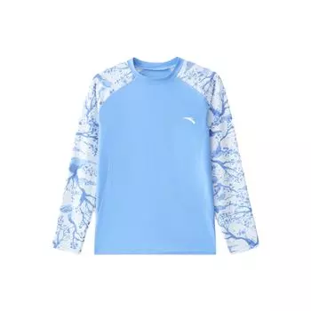 Anta Printed Round Neck Slim Fit Long Sleeve Swim Pants Men swimwear Clear-Sea-Blue 1823531452-2 XL