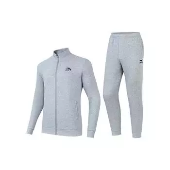Anta Простая куртка с логотипом на молнии и длинные брюки, повседневный спортивный костюм, мужской костюм, серый 952357201-1 XL