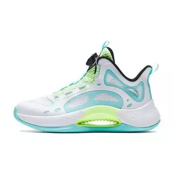 Anta Qingkuang Non-Slip Wear-Resistant Mid-Top Basketball Shoes Kids Sneakers White Blue Green 312321122-2 36