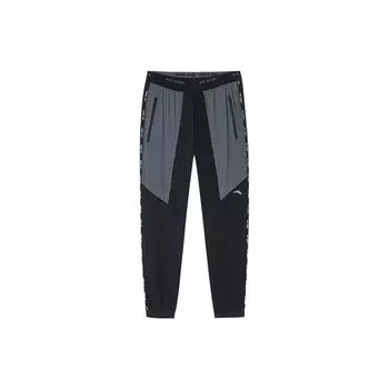 Anta Running Series Logo Splicing Letter Straight Leg Cuffed Knitted Sports Pants Men Bottoms Basic-Black 152215302-1 XL