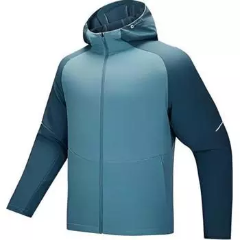Anta Running Series Logo Woven Hooded Zip-Up Long Sleeve Jacket Men jackets Silk-Blue-Green 952445601-1 M