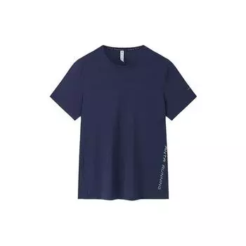 Anta Running Series однотонный пуловер с логотипом и надписью с круглым вырезом, футболка с короткими рукавами, мужские топы, темно-синий 152325109-5