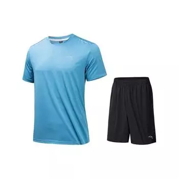 Anta Running Series однотонный свитер с круглым вырезом и коротким рукавом, футболка с прямыми шортами, повседневный спортивный комплект для мужчин, спортивный комплект 952425201-3 3XL