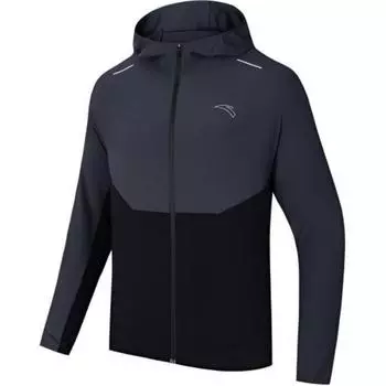 Anta Running Series UV Protection Hooded Zip-Up Sports Long Sleeve Windbreaker Men outerwear Dark-Gray Basic-Black 152435601-4