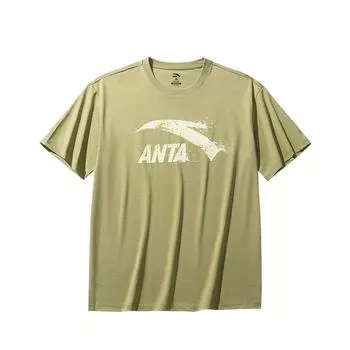 Anta Серия Lifestyle Простая однотонная футболка с круглым вырезом и короткими рукавами Мужские топы Дымчато-зеленый 952528111-4 XS