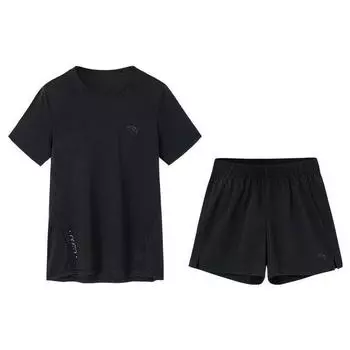 Anta Серия Running, однотонная, дышащая, влагоотводящая, облегающая футболка с коротким рукавом, эластичный пояс, прямые шорты, комплект для женщин 962325201-4 XS