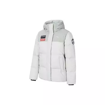 Anta Серия Training Letter Splicing Hooded Short Down Jacket Women Outwear Grass-Winter-Gray Pine-Grey-Grey 162347939-2 XS