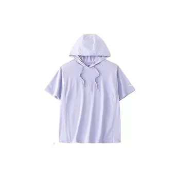 Anta Серия Training Lettered Hooded Pullover Свободная футболка с коротким рукавом и заниженной линией плеча Женские топы Sakura-Purple 162427125-1 S