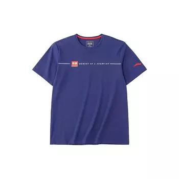 Anta Серия Training Logo Letter Круглый вырез Пуловер Футболка с коротким рукавом Мужские топы Синий 152237116-2 M