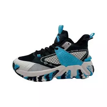 Anta Shock Absorbing Non-Slip Durable Mid-Top Basketball Shoes Kids Sneakers Black Gray Blue 312311115-1 35