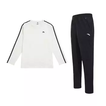 Anta Simple Striped Logo Round Neck Pullover Long Sleeve Sweatshirt Casual Sports Suit Men sweatshirt 952427504-3+952418402-1 S