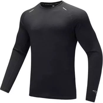 Anta Slim Fit Round Neck Pullover Raglan Letter Logo Long Sleeve Knit Sweater Men tops Basic-Black 152445405-2 S