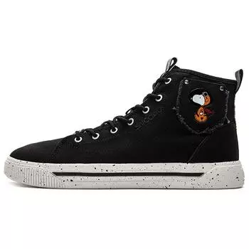 Anta Snoopy X Lifestyle Series Canvas Casual Durable Breathable High-Top Skate Shoes Men Sneakers Black 912138604-2 39
