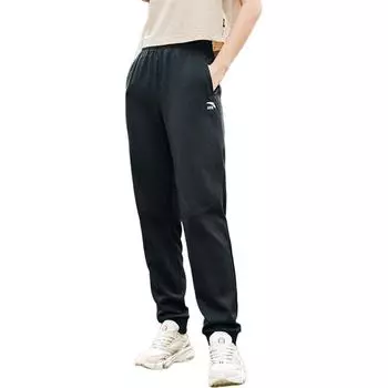 Anta Solid Color Comfortable Mid Waist Breathable Versatile Tapered Knit Sports Pants Women bottoms Black 962438307-1 S