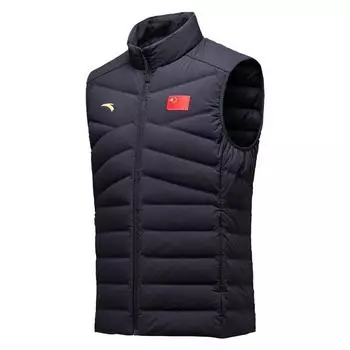 Anta Solid Color Down Stand Collar Zipper Vest Men Vests Legendary-Blue 452440103-2 L