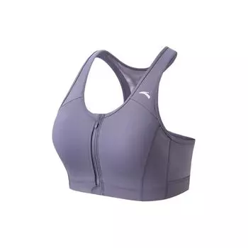 Anta Solid Color Half-Zip Yoga Shock Absorption Support Sports Bra Women underwear Dark-Purple 162457104-2 S