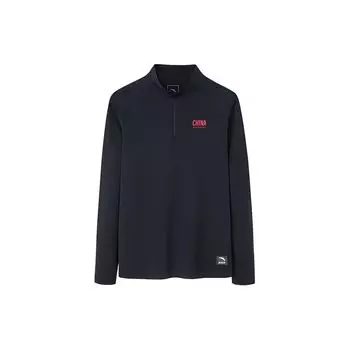 Anta Solid Color Printed Letter Half Zip Long Sleeve T-Shirt Men tops Black 152230403-2 M