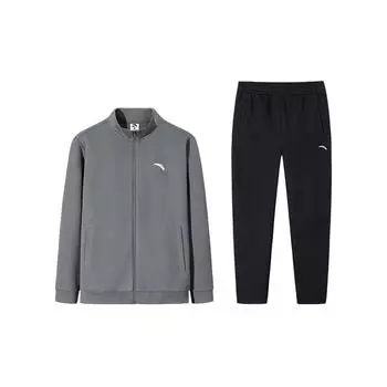 Anta Solid Color Stand Collar Zipper Versatile Jacket And Mid Waist Long Pants Casual Sports Suit Men suit 952537204-4 S