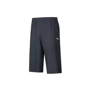 Anta Solid Color Straight Leg Comfortable Versatile Mid Waist Seven Point Casual Shorts Men shorts Basic-Black 952427511-2 M